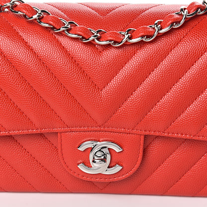 Chanel Caviar Chevron Quilted Mini Rectangular Flap Red 10 of 10