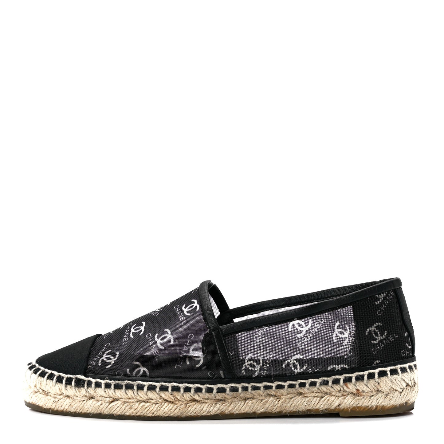 Mesh Grosgrain CC Espadrilles 37 Black White