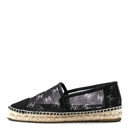 Chanel Mesh Grosgrain CC Espadrilles 37 Black White 1 of 8