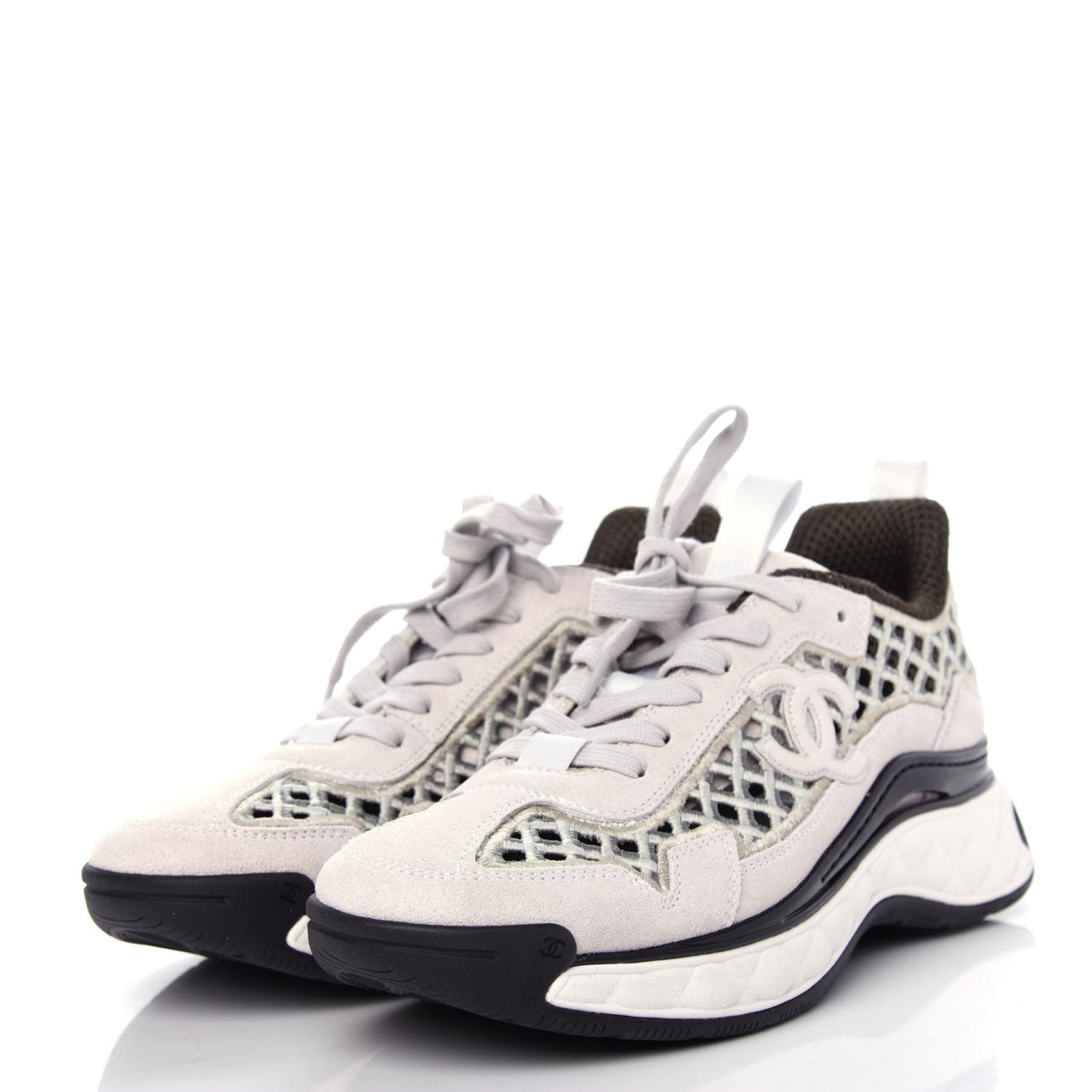 Suede Calfskin Embroidered CC Sneakers 38 Ecru Light Gray
