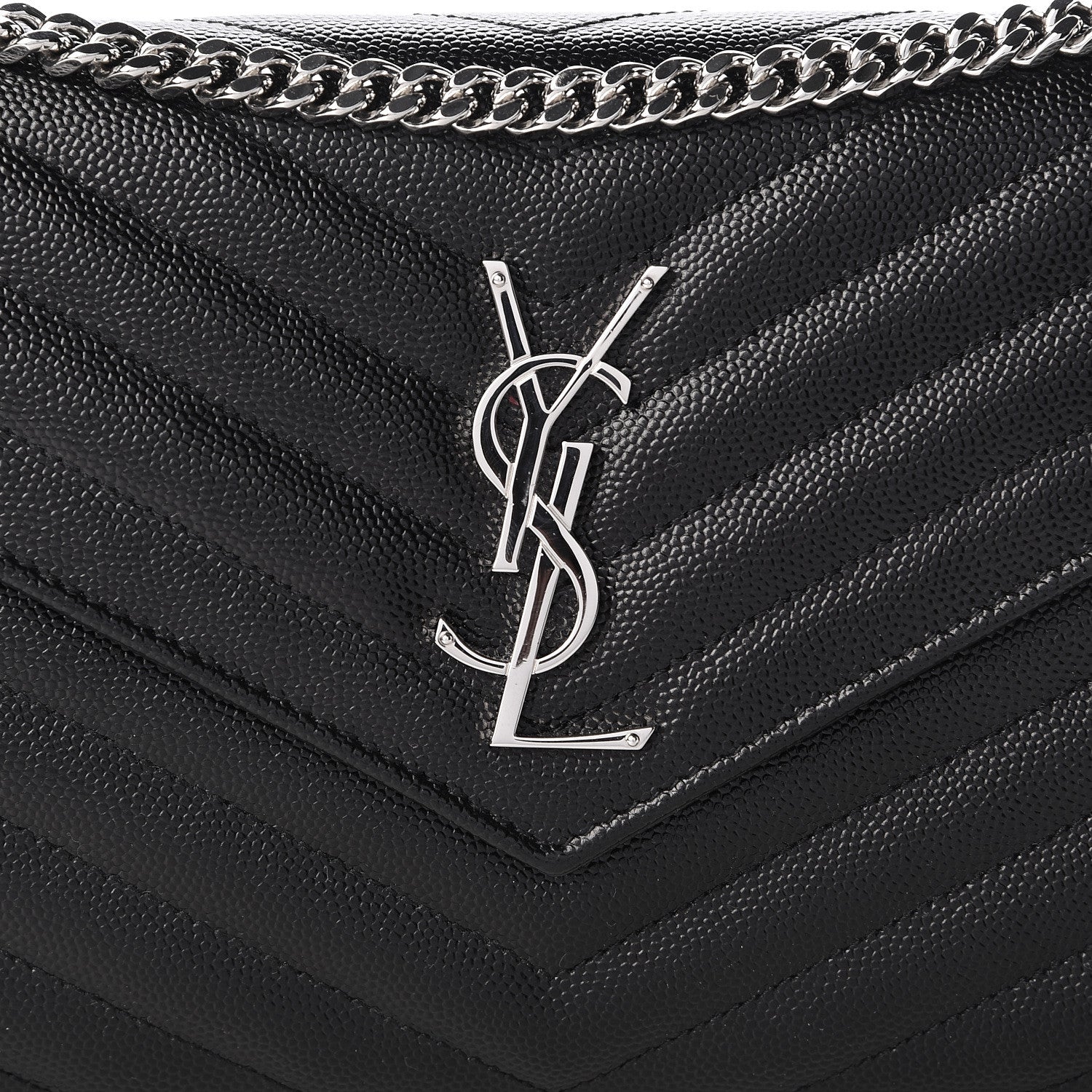 Saint Laurent Grain De Poudre Matelasse Chevron Monogram Chain Wallet Black 9 of 10