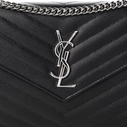 Saint Laurent Grain De Poudre Matelasse Chevron Monogram Chain Wallet Black 9 of 10