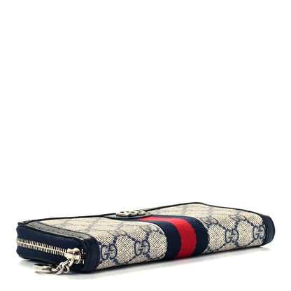 Gucci GG Supreme Monogram Textured Dollar Calfskin Web Ophidia Zip Around Wallet Beige Blue 4 of 9