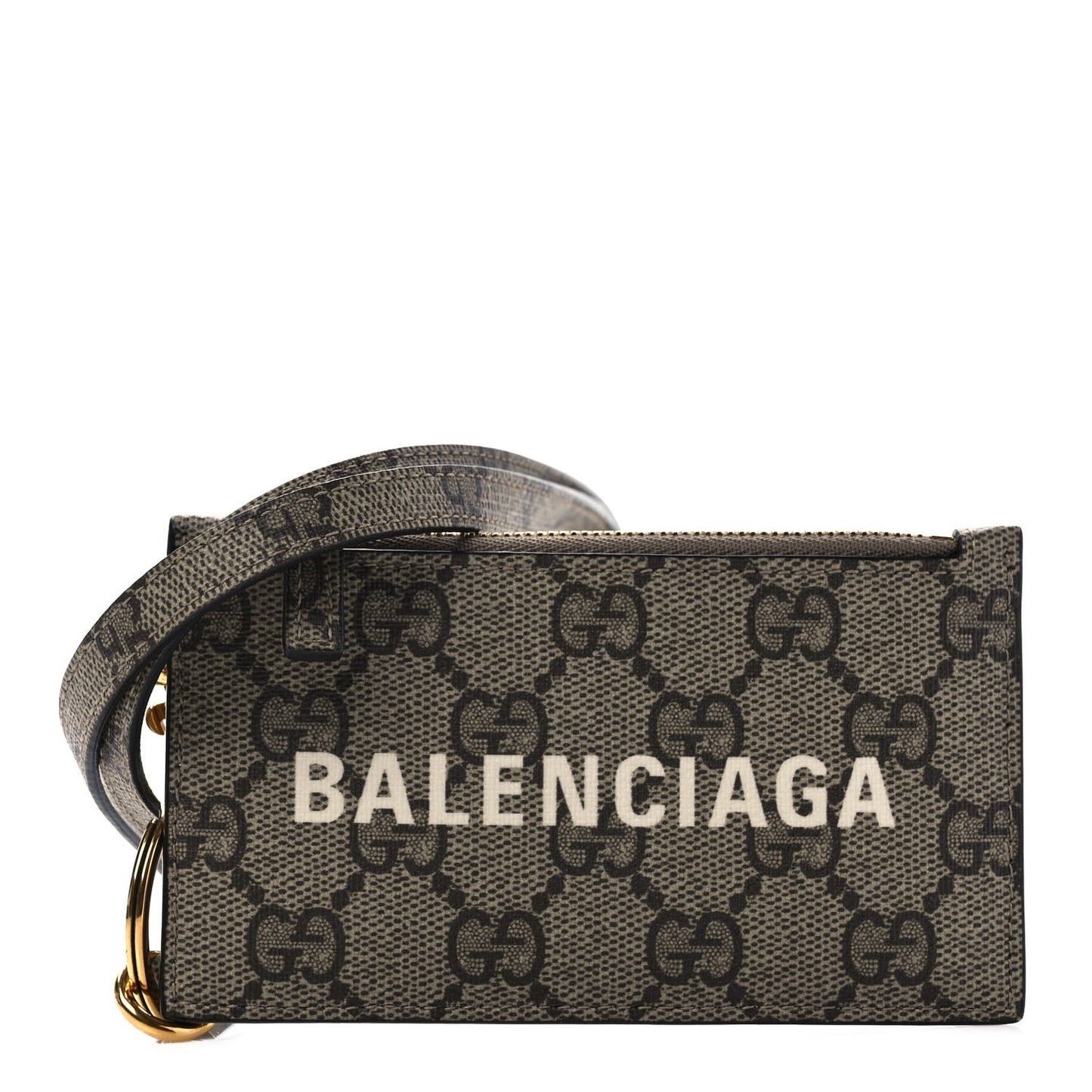 X BALENCIAGA GG Supreme Monogram Logo Card Case With Strap Beige Ebony