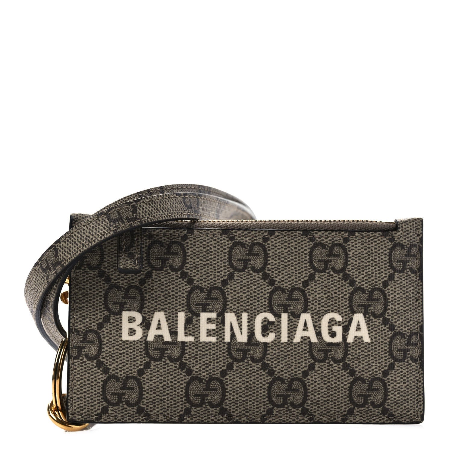 Gucci X BALENCIAGA GG Supreme Monogram Logo Card Case With Strap Beige Ebony 1 of 7