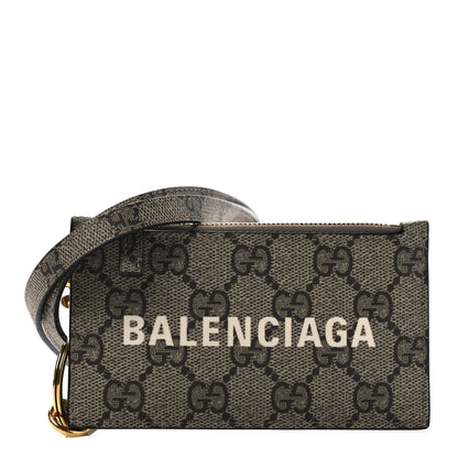 Gucci X BALENCIAGA GG Supreme Monogram Logo Card Case With Strap Beige Ebony 1 of 7