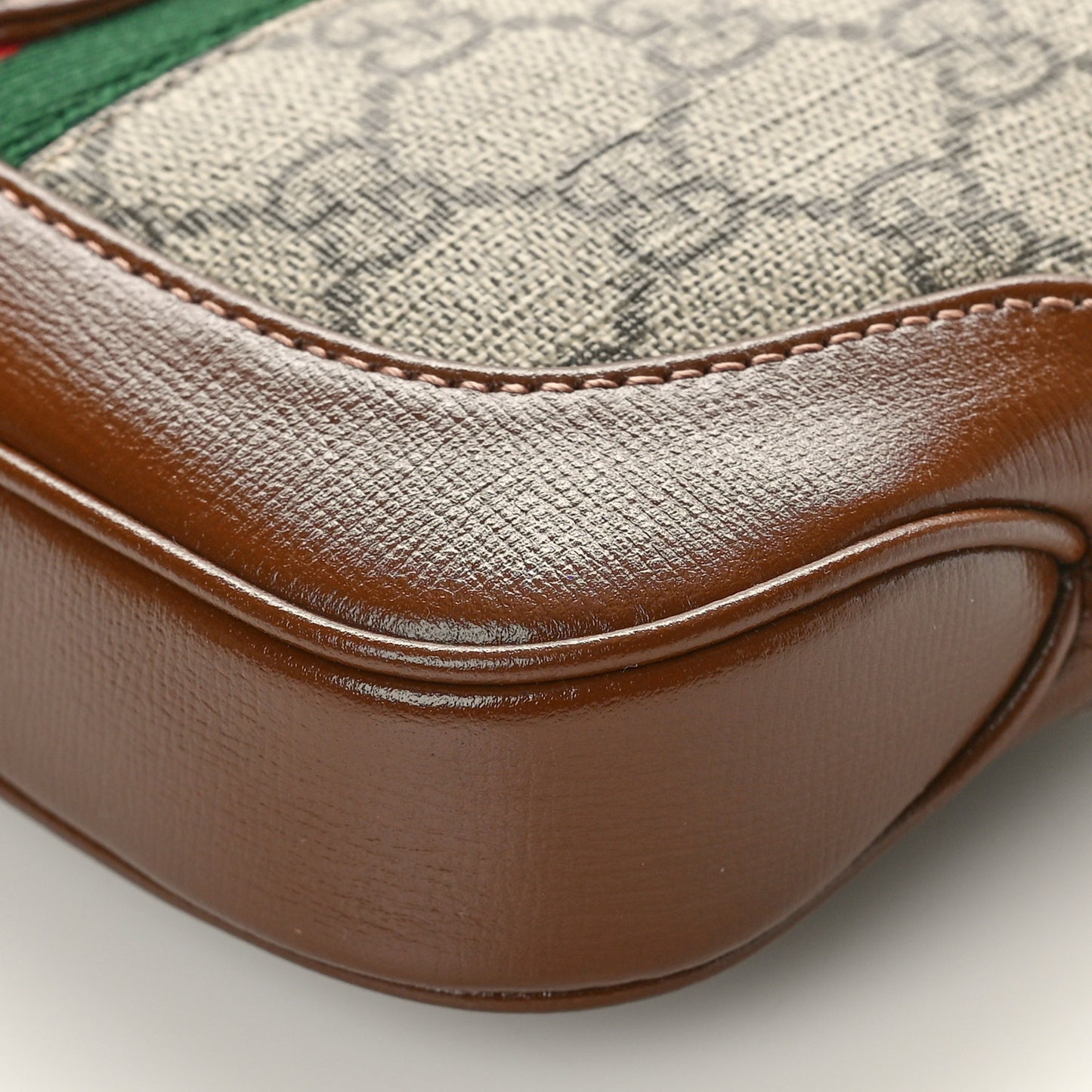 GG Supreme Monogram Azalea Calfskin Web Mini Jackie 1961 Hobo Beige Ebony Brown Sugar