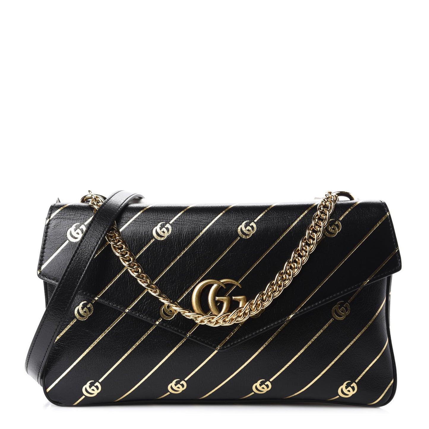 Calfskin Diagonal GG Medium Thiara Double Envelope Shoulder Bag Black White