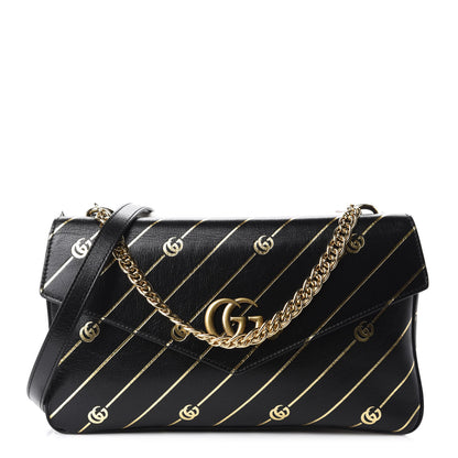 Gucci Calfskin Diagonal GG Medium Thiara Double Envelope Shoulder Bag Black White 1 of 12