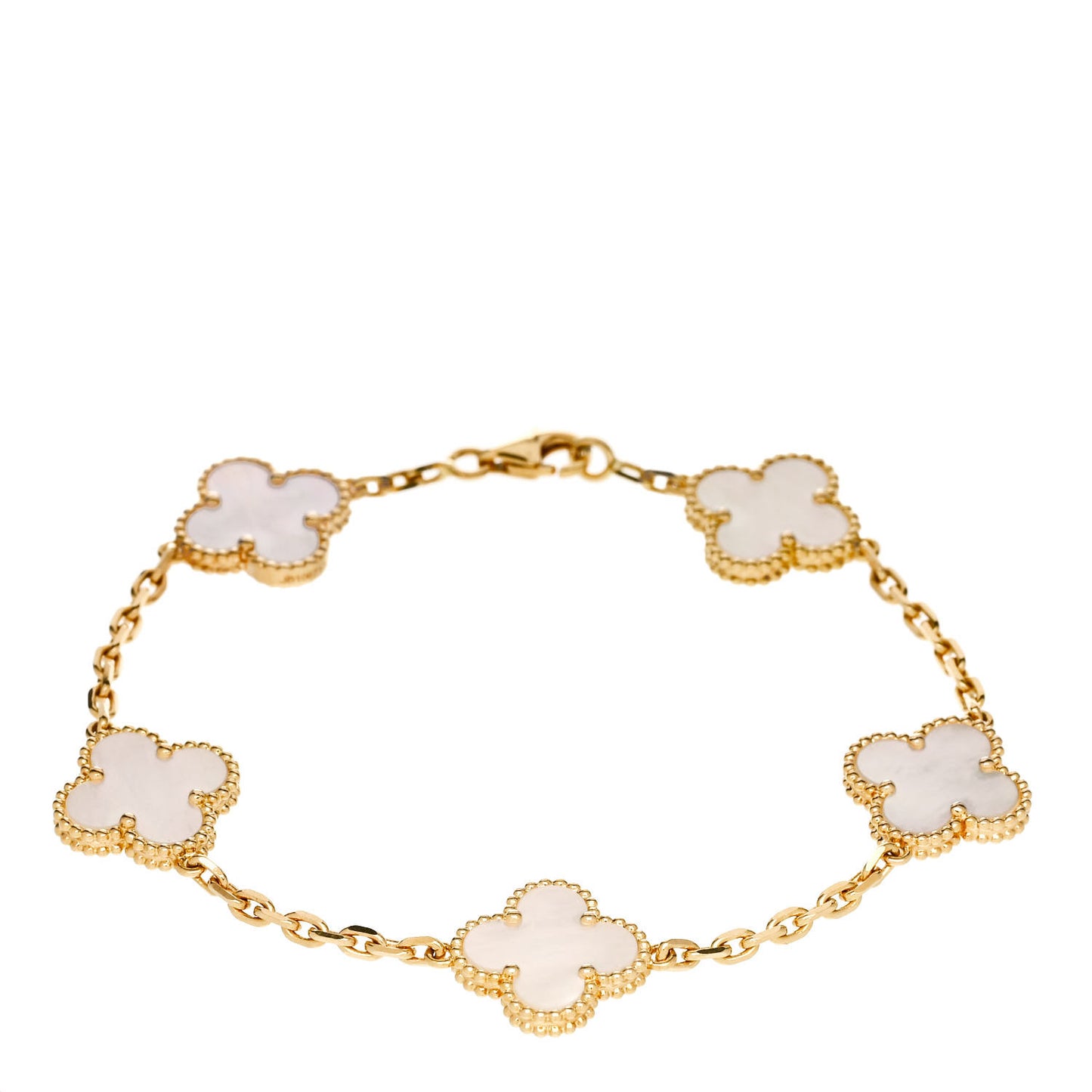 18K Yellow Gold Mother of Pearl 5 Motifs Vintage Alhambra Bracelet