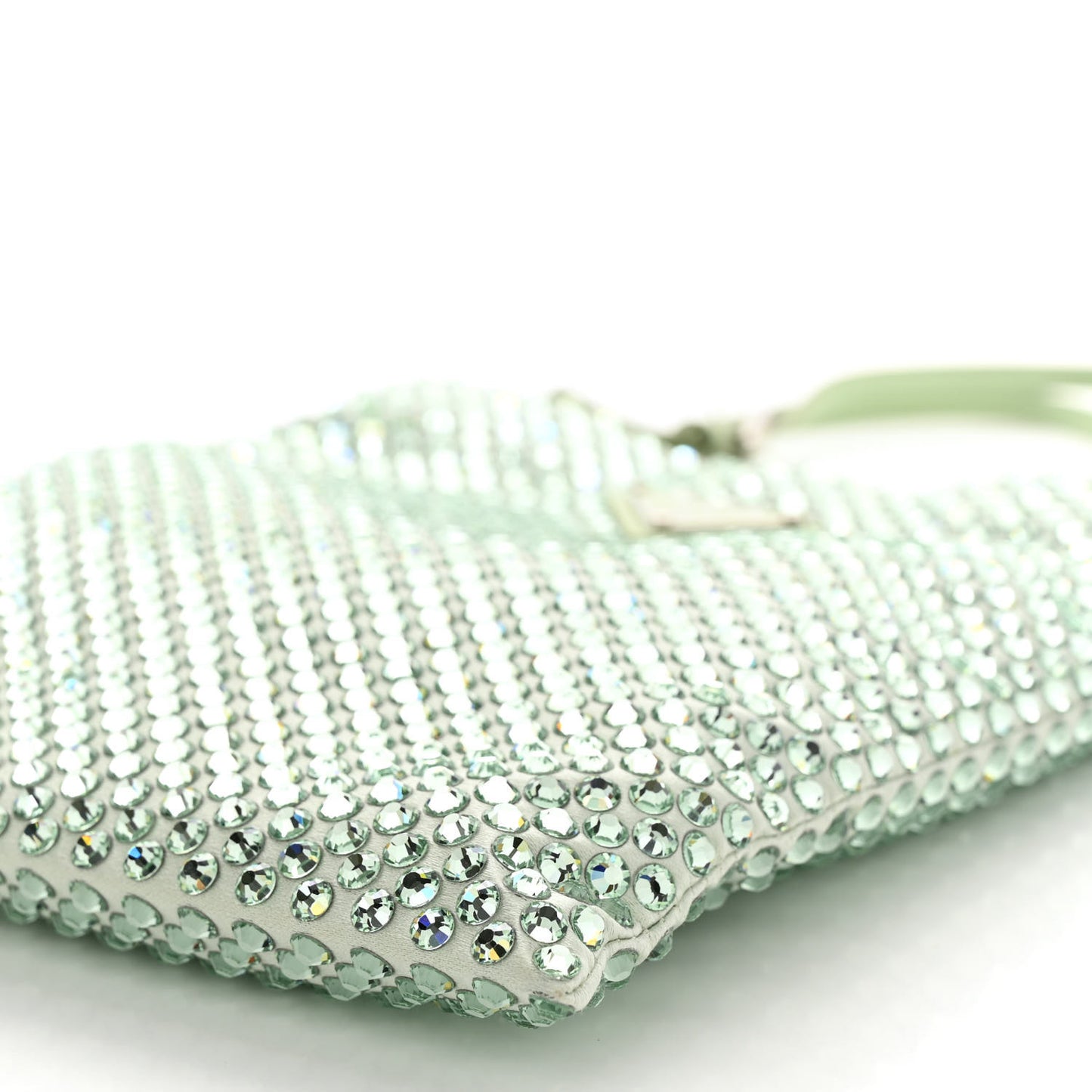 Satin Crystal Metal Triangle Logo Chain Crossbody Handbag Acqua Acqua