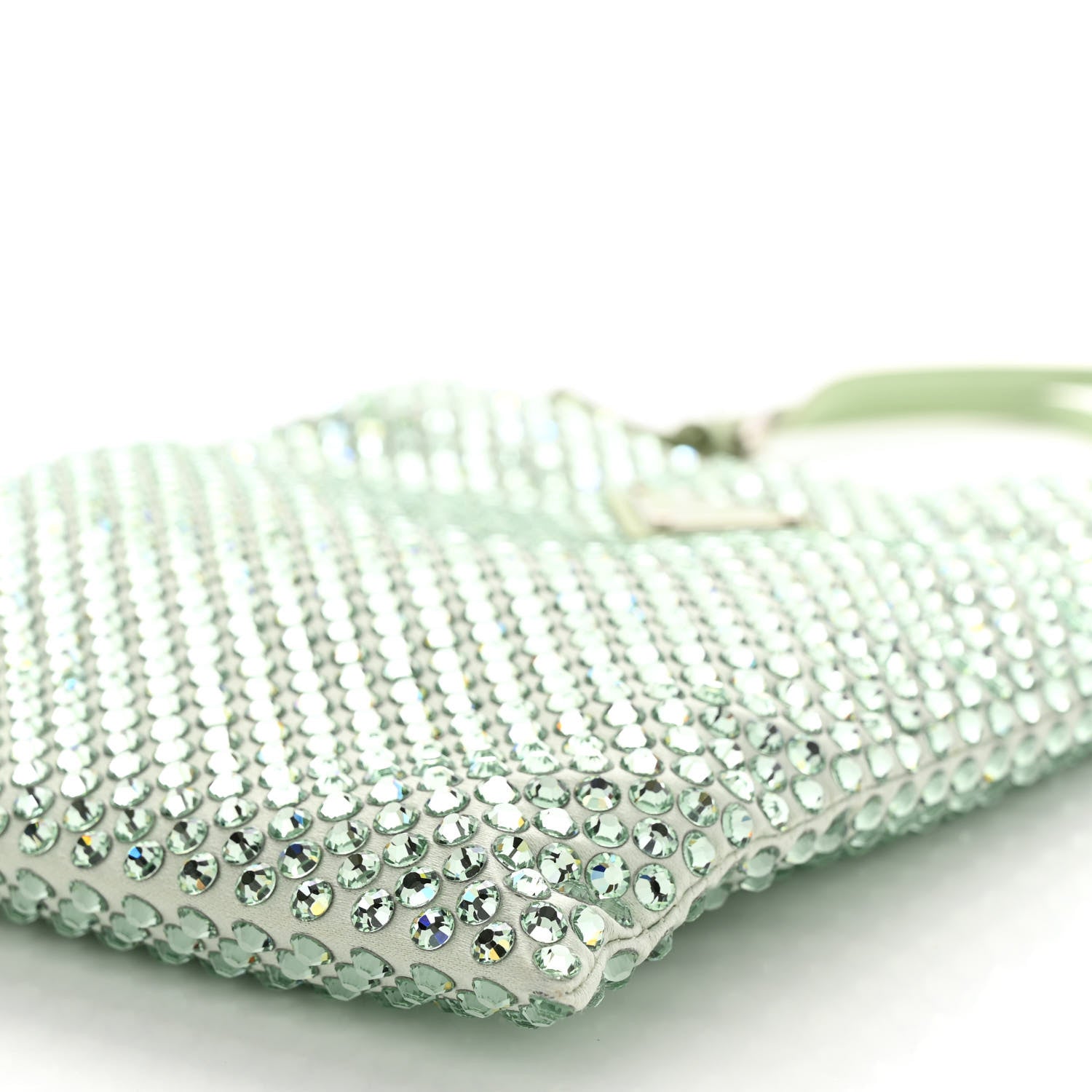 Prada Satin Crystal Metal Triangle Logo Chain Crossbody Handbag Acqua Acqua 10 of 10