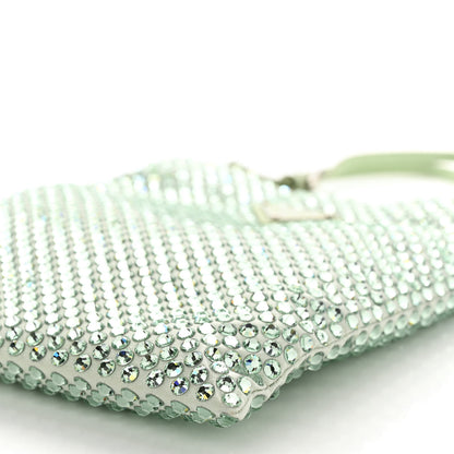 Prada Satin Crystal Metal Triangle Logo Chain Crossbody Handbag Acqua Acqua 10 of 10