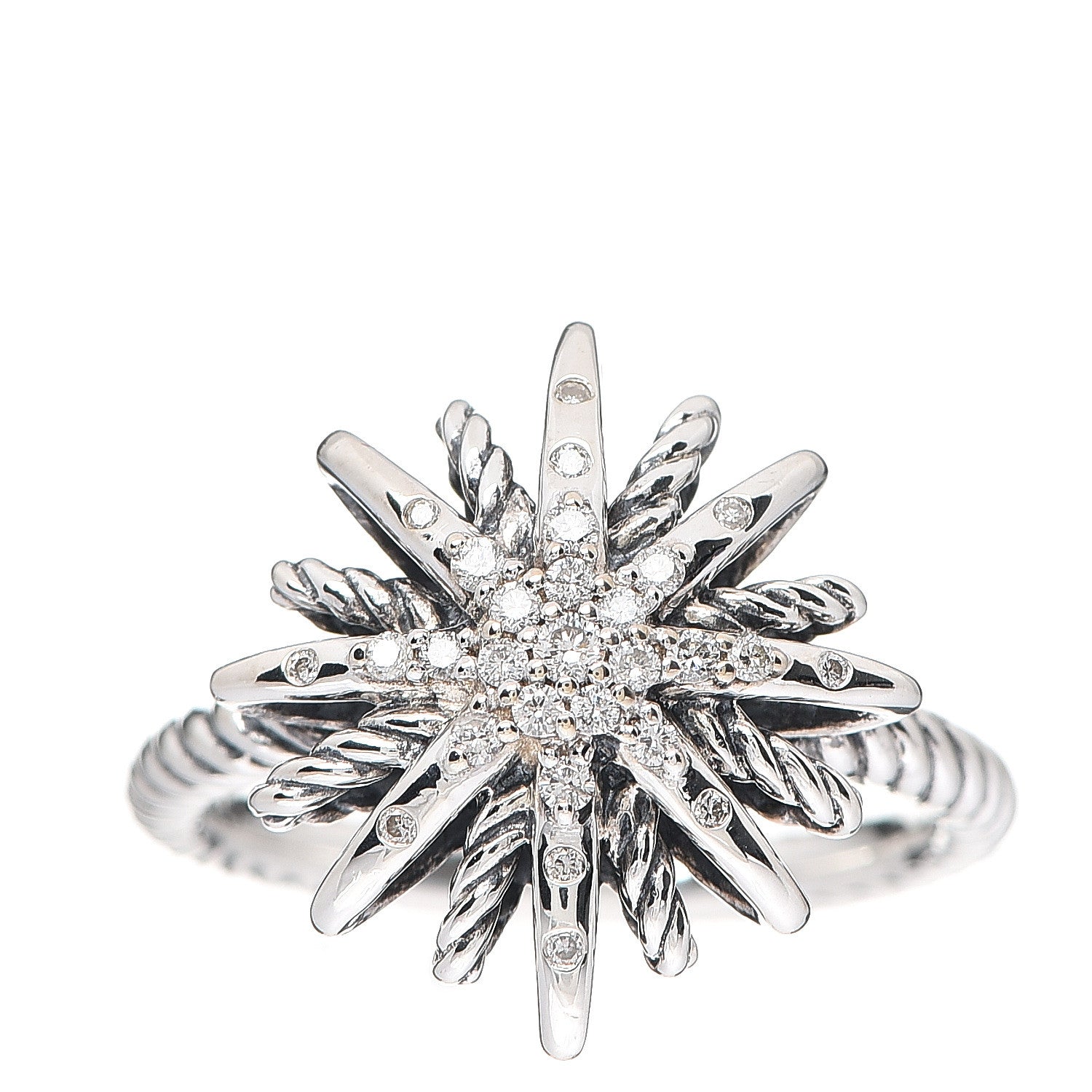 David Yurman Sterling Silver Diamond 16mm Starburst Ring 54 6.75 1 of 4