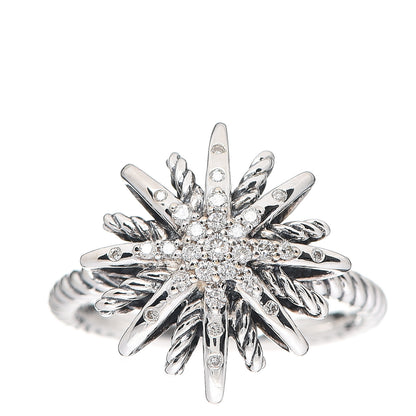 David Yurman Sterling Silver Diamond 16mm Starburst Ring 54 6.75 1 of 4