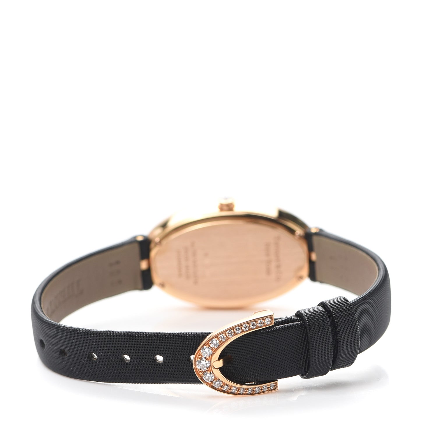 18K Rose Gold Satin Diamond Bezel 21mm 2-Hand Cocktail Quartz Watch Black