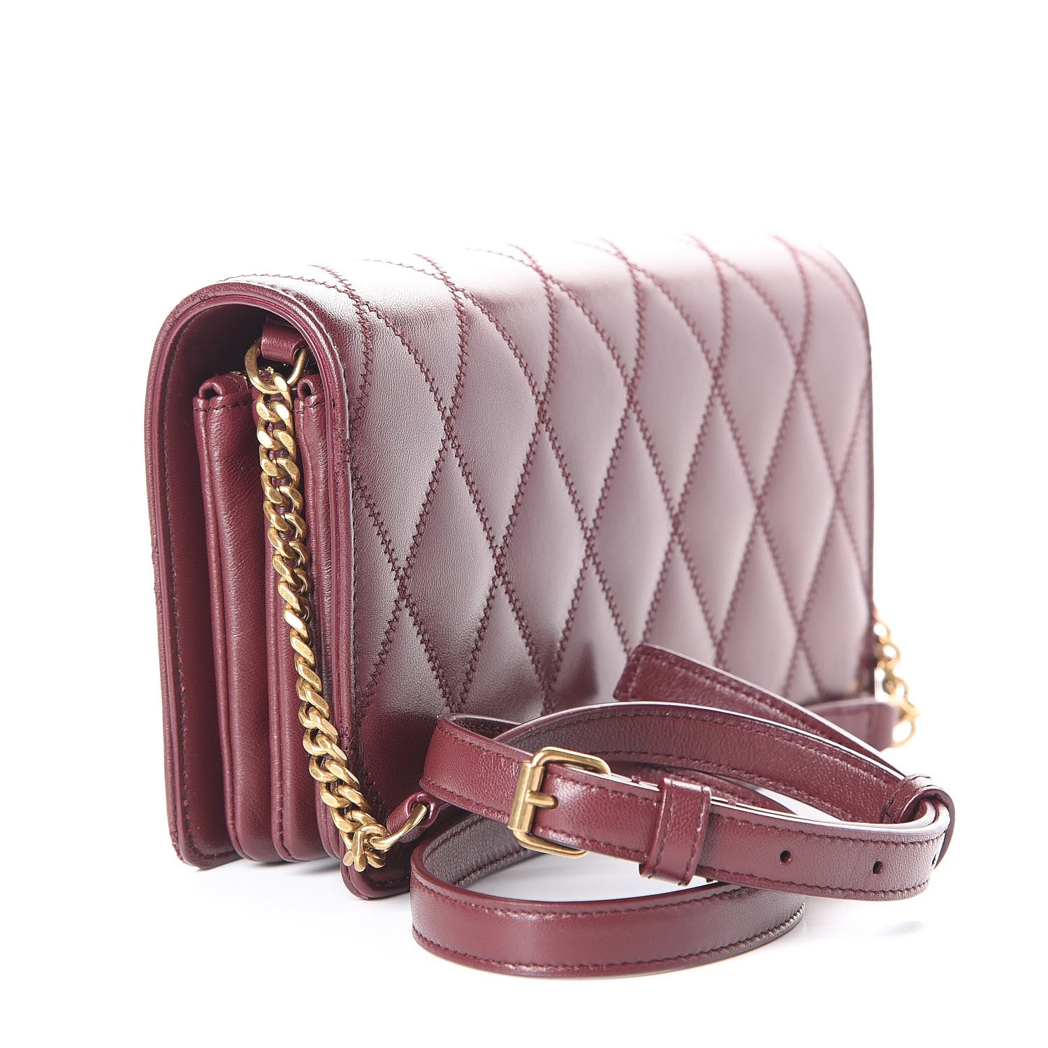 Saint Laurent Lambskin Diamond Quilted Angie Chain Bag Burgundy 2 of 13