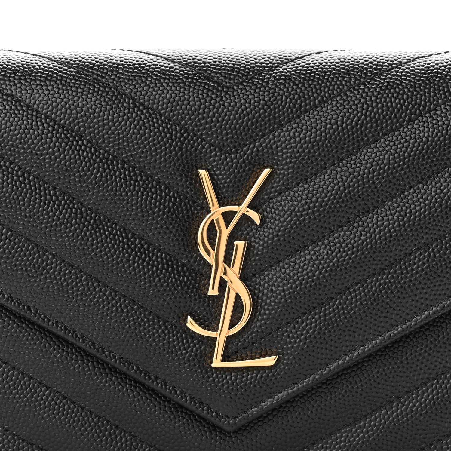Saint Laurent Grain De Poudre Matelasse Chevron Monogram Envelope Chain Wallet Black 7 of 10