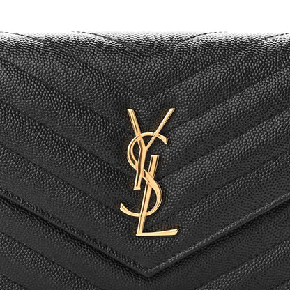Saint Laurent Grain De Poudre Matelasse Chevron Monogram Envelope Chain Wallet Black 7 of 10