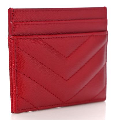 Saint Laurent Grain De Poudre Matelasse Chevron Monogram Credit Card Case Rouge Eros 3 of 11