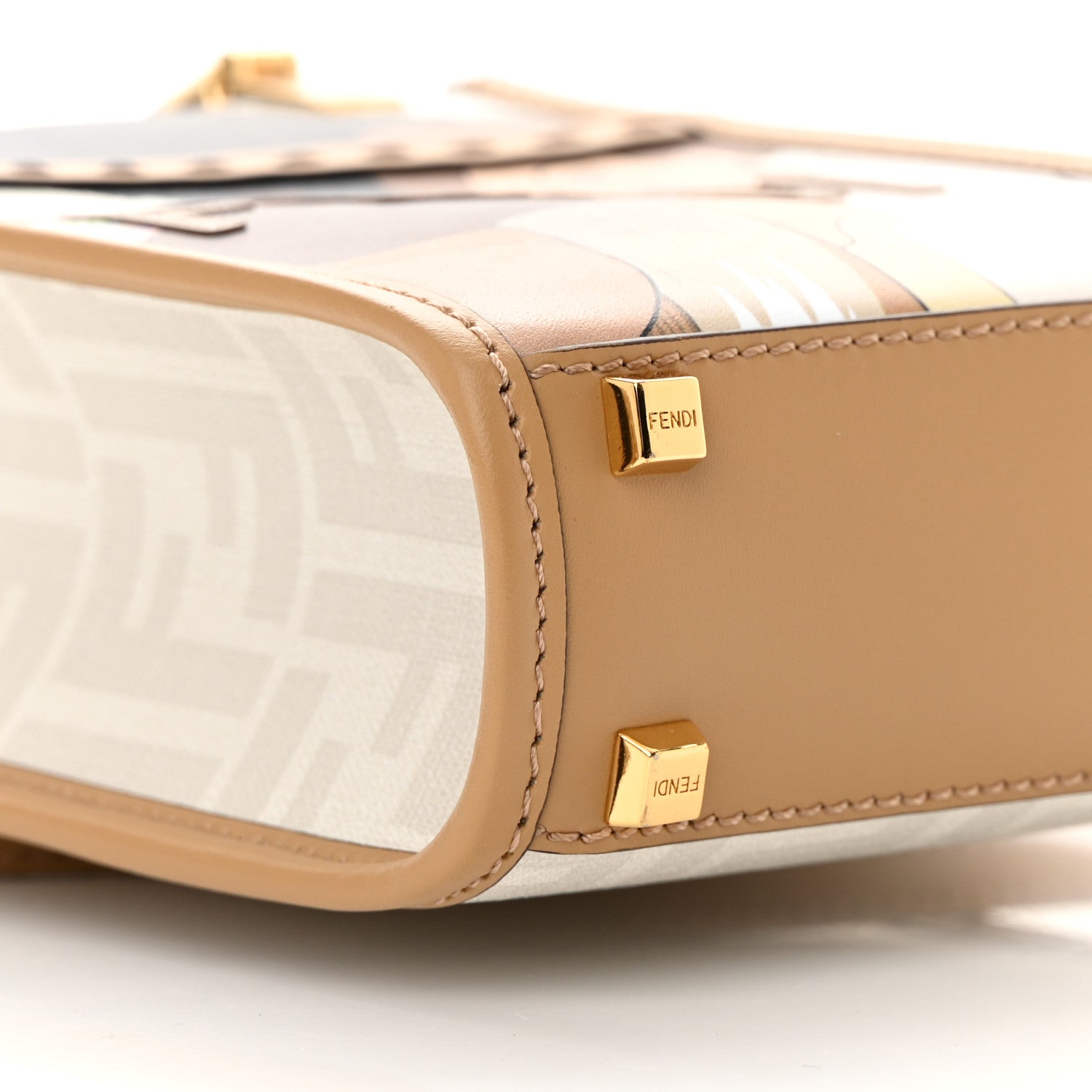 Fendi Glazed Fabric Plexiglass FF Logo Bikini Girls Mini Fendi Sunshine Shopper Tote Bianco Perla Multicolor Miele Scuro 8 of 11