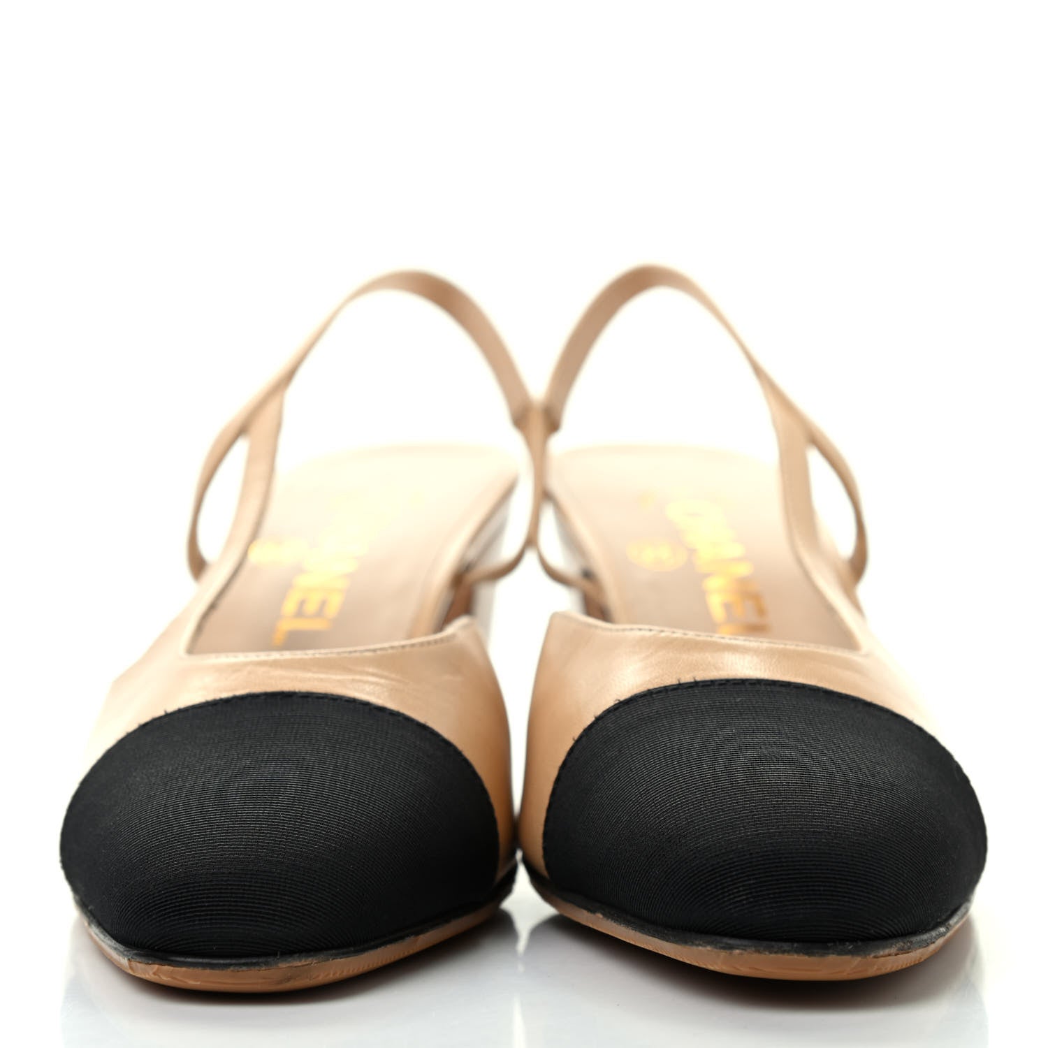 Chanel Lambskin Grosgrain Cap Toe CC Slingback Pumps 36 Beige Black 2 of 11