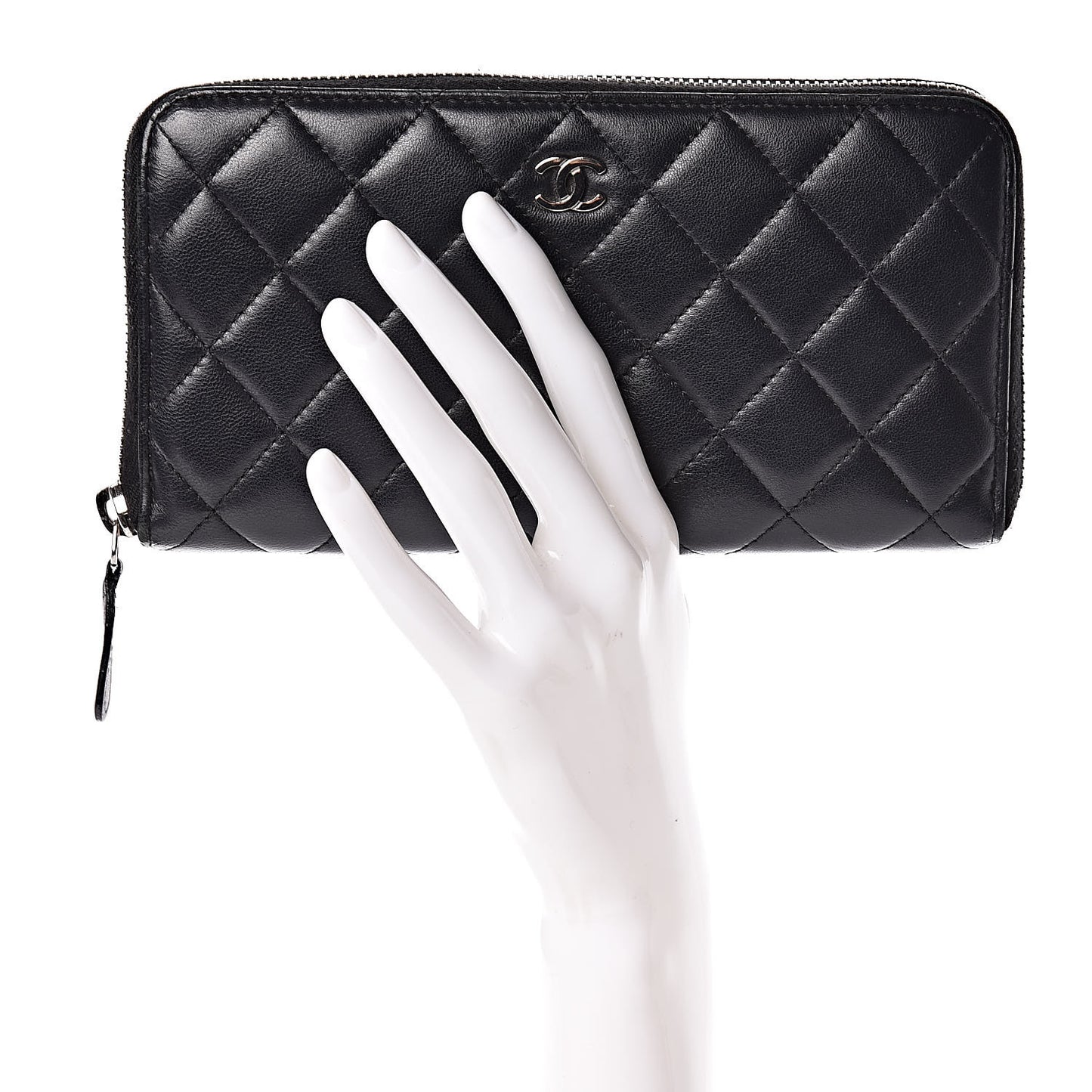 Lambskin Quilted Large Gusset Zip Around Wallet Black