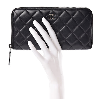 Chanel Lambskin Quilted Large Gusset Zip Around Wallet Black 2 of 10