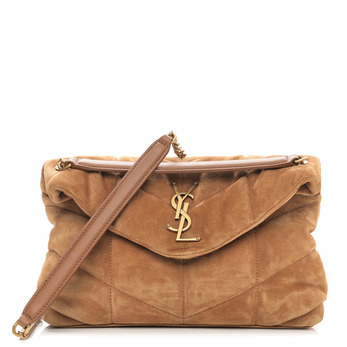 Suede Calfskin Quilted Small Loulou Puffer Monogram Chain Satchel Cinnamon
