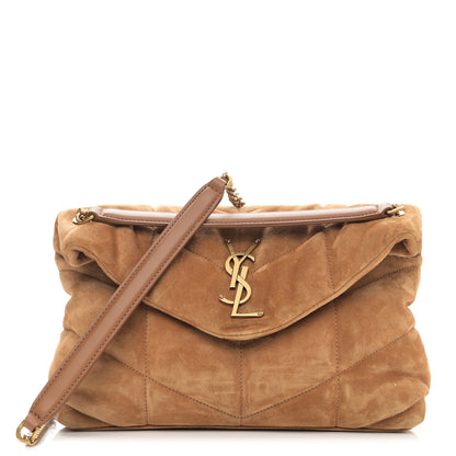 Saint Laurent Suede Calfskin Quilted Small Loulou Puffer Monogram Chain Satchel Cinnamon 1 of 10