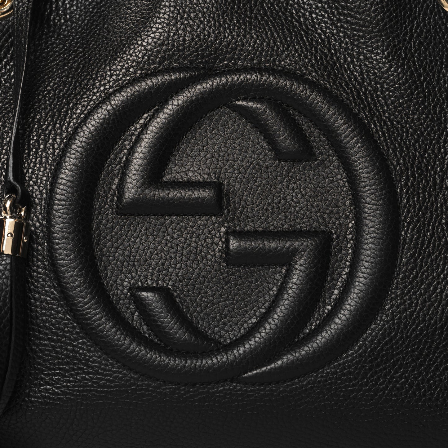 Pebbled Calfskin Medium Soho Chain Shoulder Bag Black