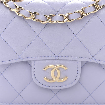 Chanel Lambskin Quilted Top Handle Flap Coin Purse With Chain Light Purple 9 of 13