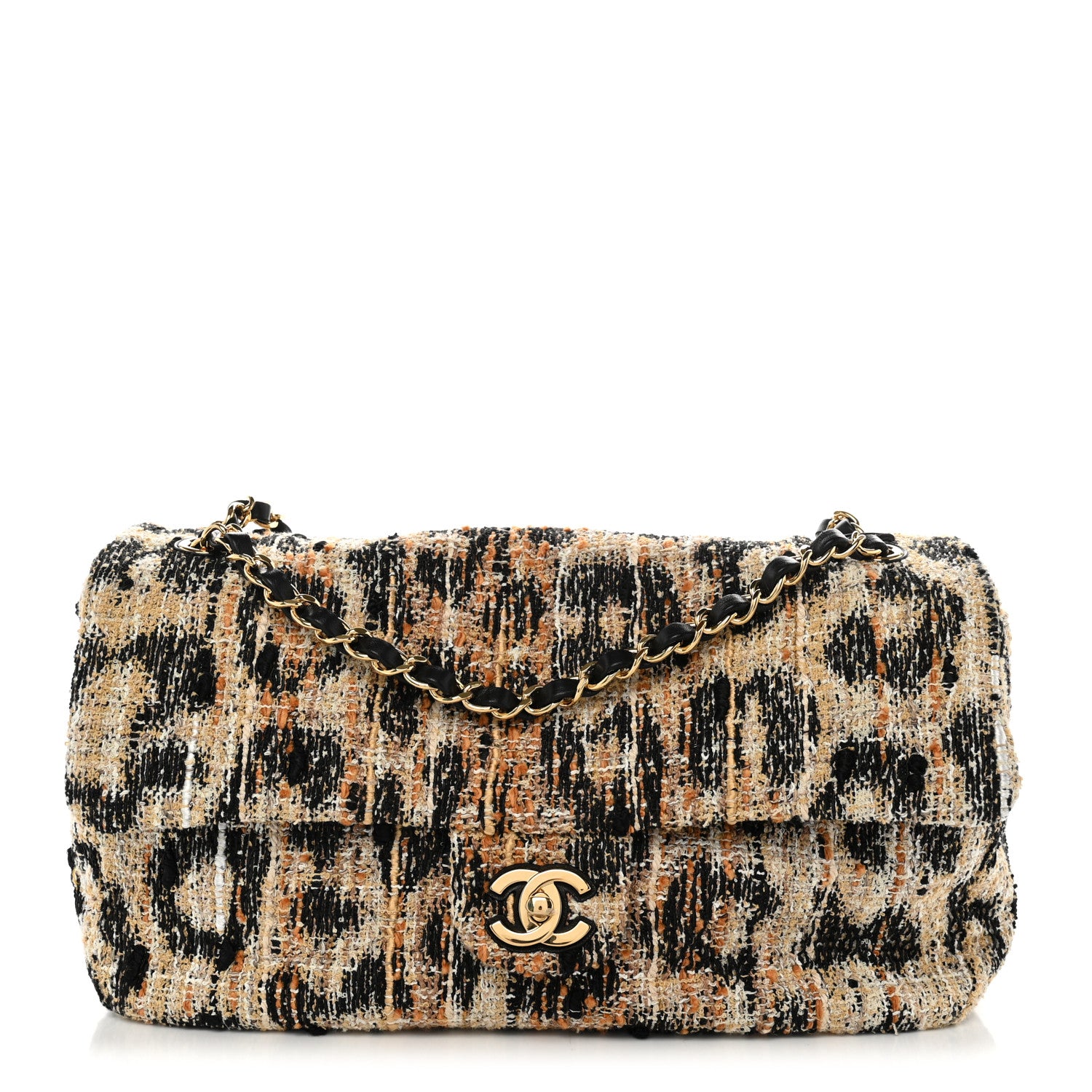 Chanel Tweed Mixed Fibers Leopard Print Small Souplissimo Maxi Flap Brown Black White 1 of 11