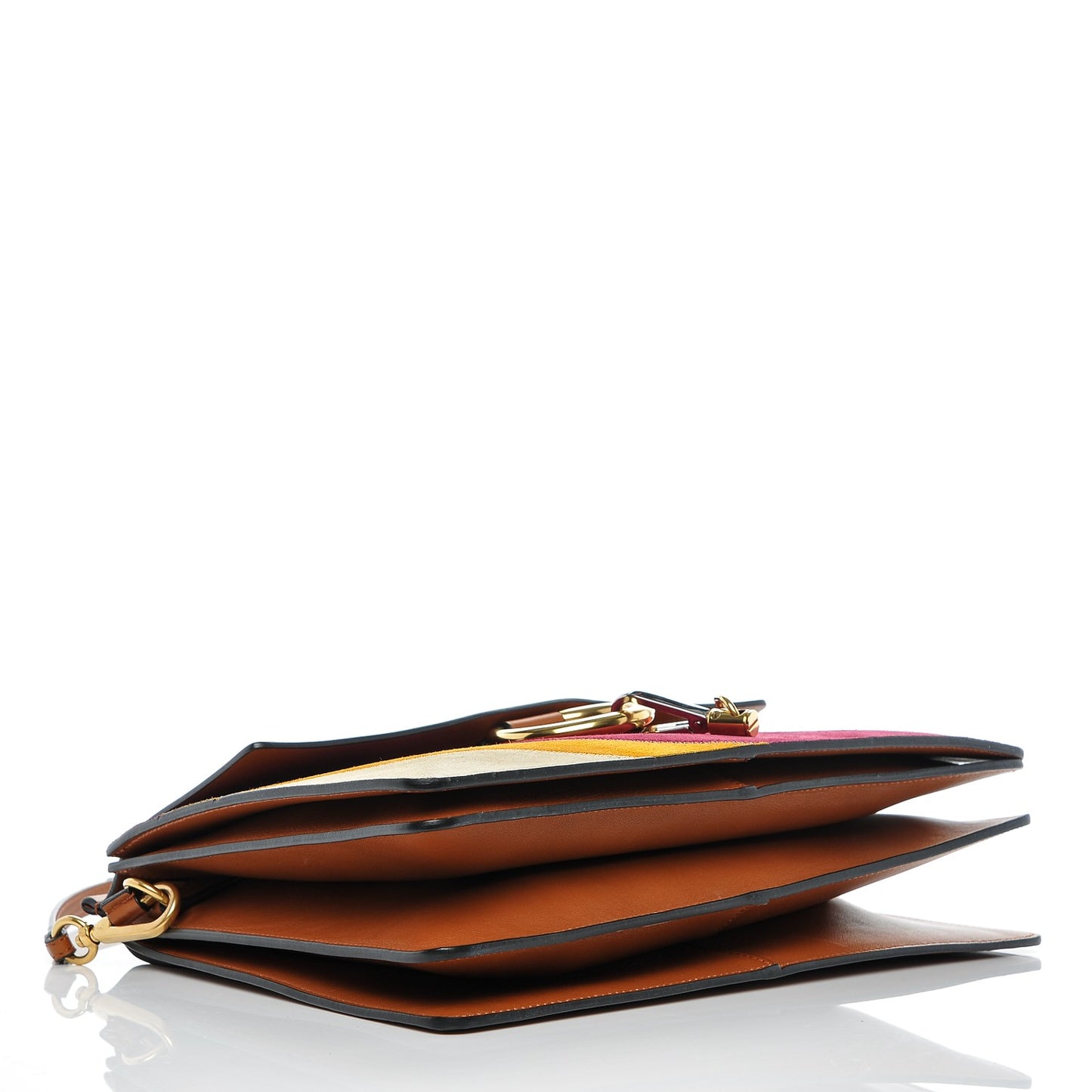 Calfskin Suede Rainbow Patchwork Medium Faye Shoulder Bag Caramel