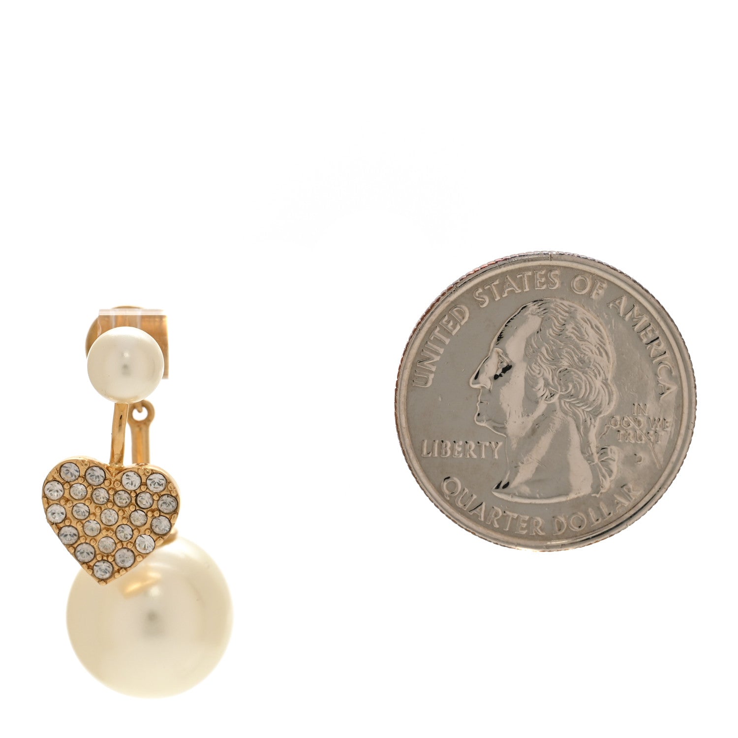 Christian Dior Pearl Crystal Heart Tribal Earring Gold 2 of 4