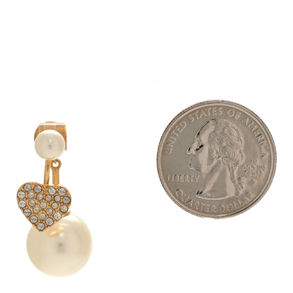 Christian Dior Pearl Crystal Heart Tribal Earring Gold 2 of 4