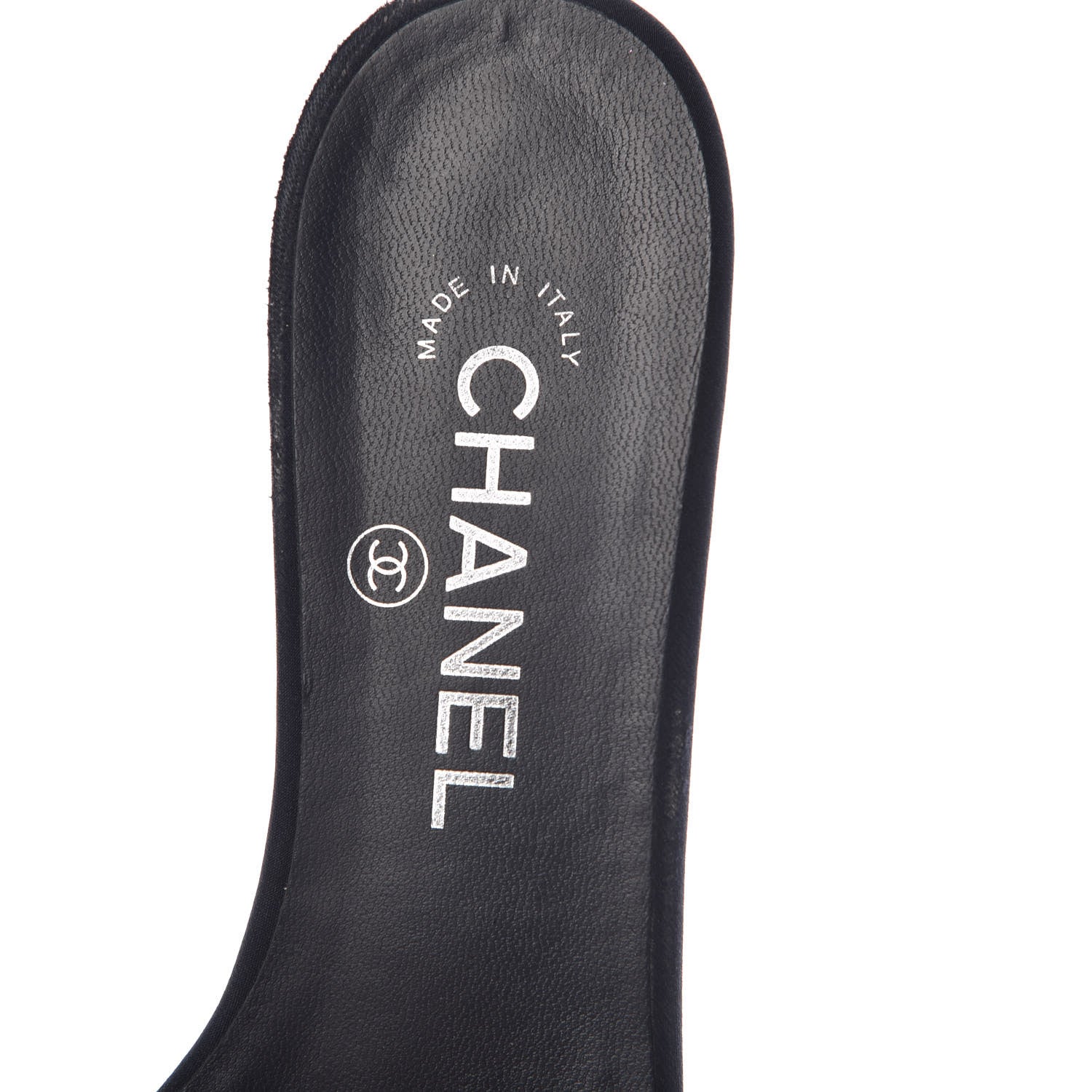 Chanel Satin Pearl Flat Sandals 38.5 Black 9 of 12