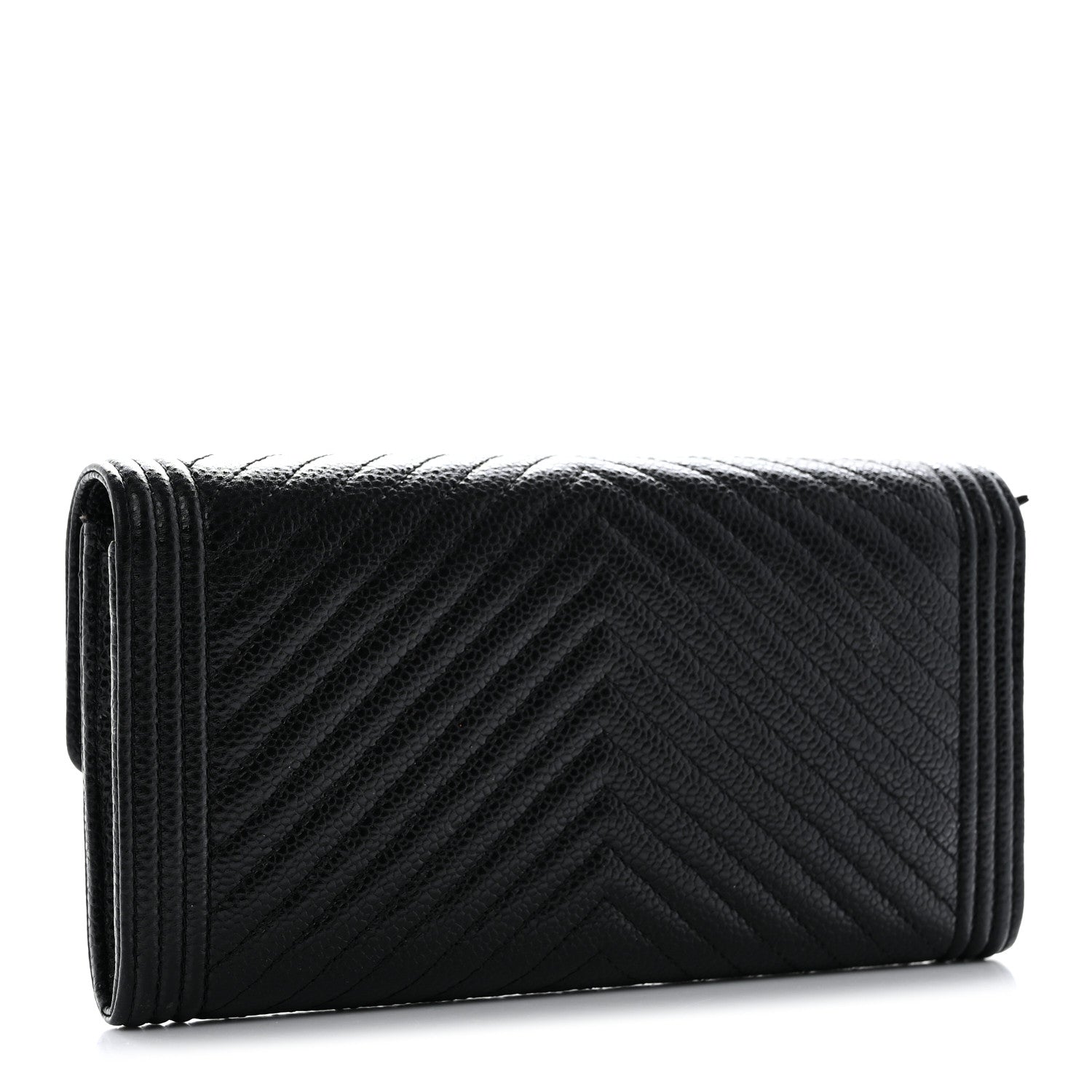Chanel Caviar Chevron Quilted Boy Flap Wallet Black 3 of 9