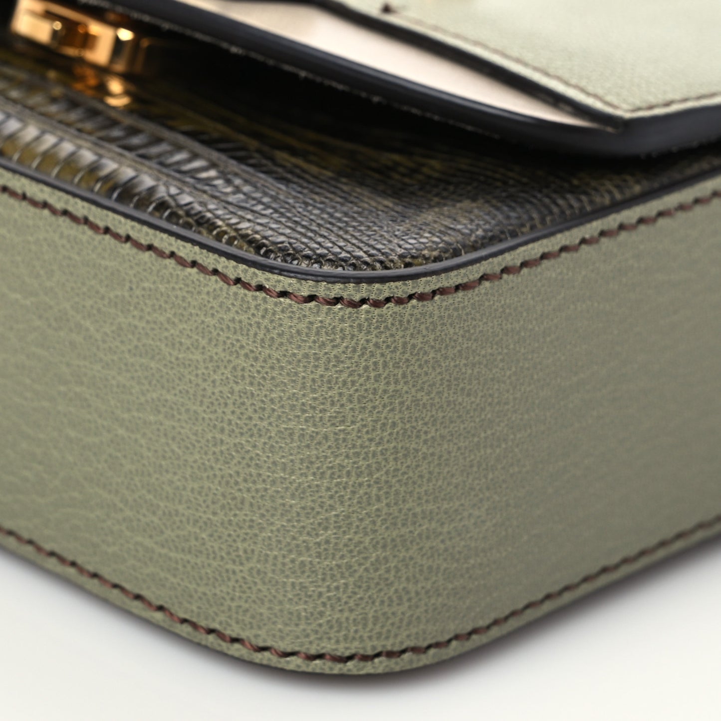 Goatskin Calfskin Lizard Embossed Mini C Double Carry Antique Green