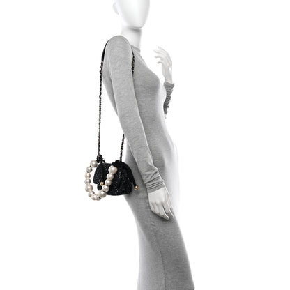 Chanel Tweed Mini Pearl Handle Flap Black Ecru 2 of 12