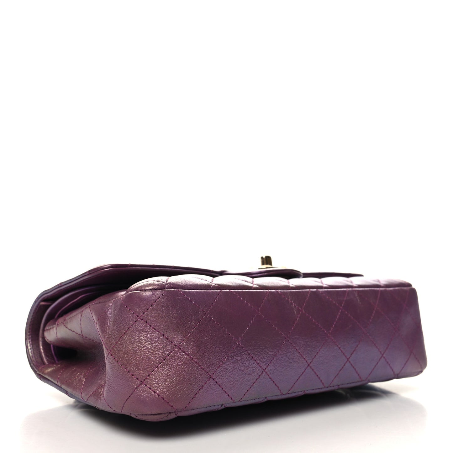 Iridescent Lambskin Quilted Medium Double Flap Purple