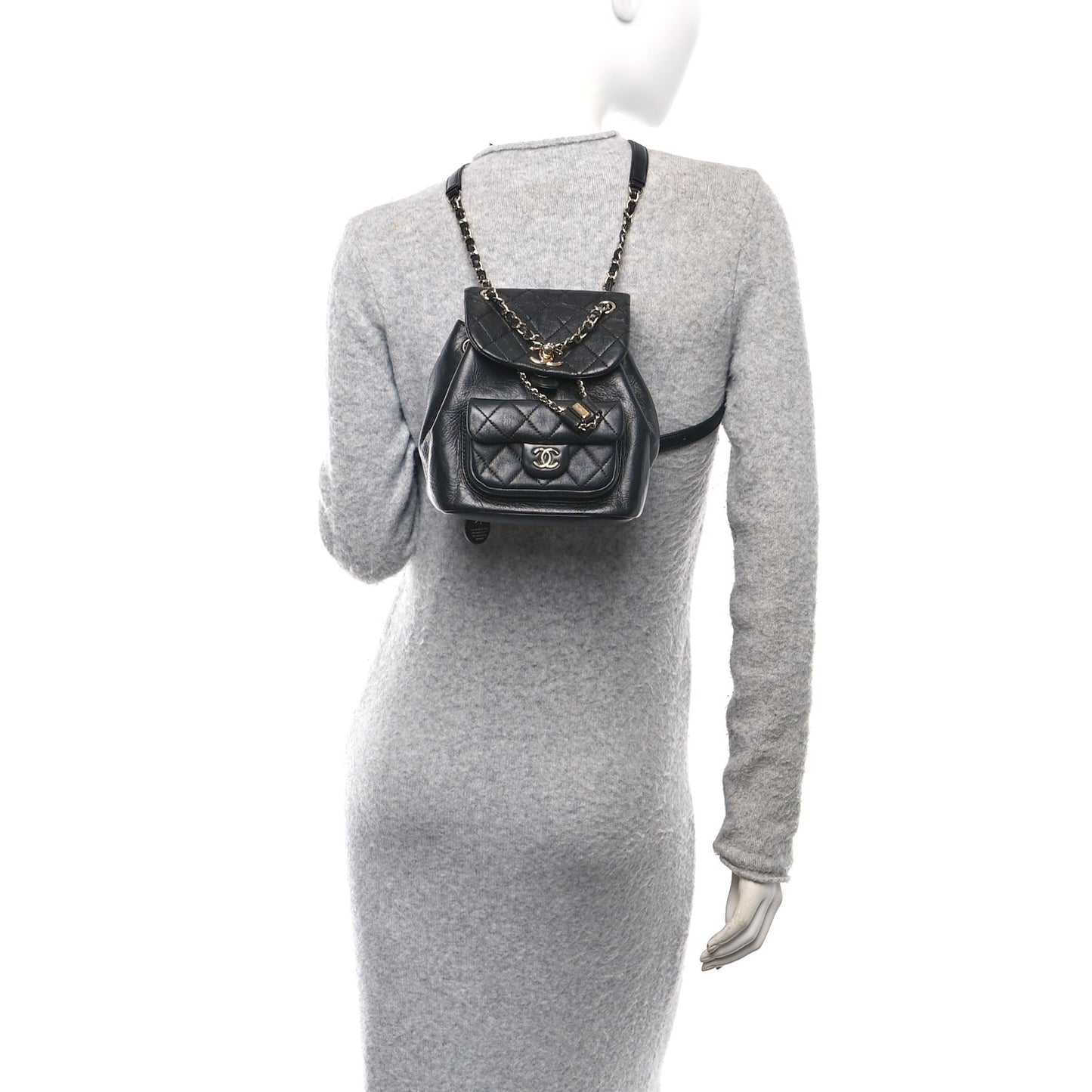 Glazed Aged Calfskin Quilted Small Duma Drawstring Backpack Black