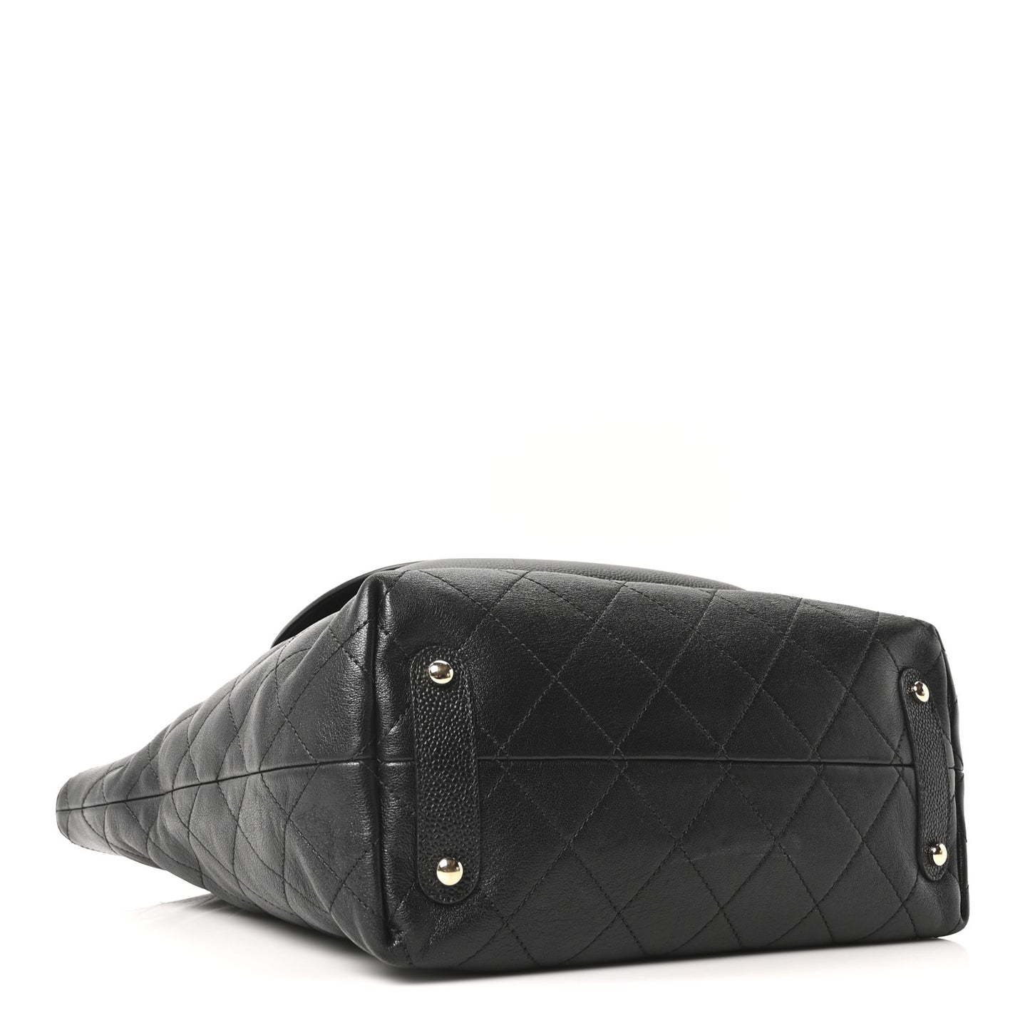 Sheepskin Caviar Quilted Medium Shopping Tote Black