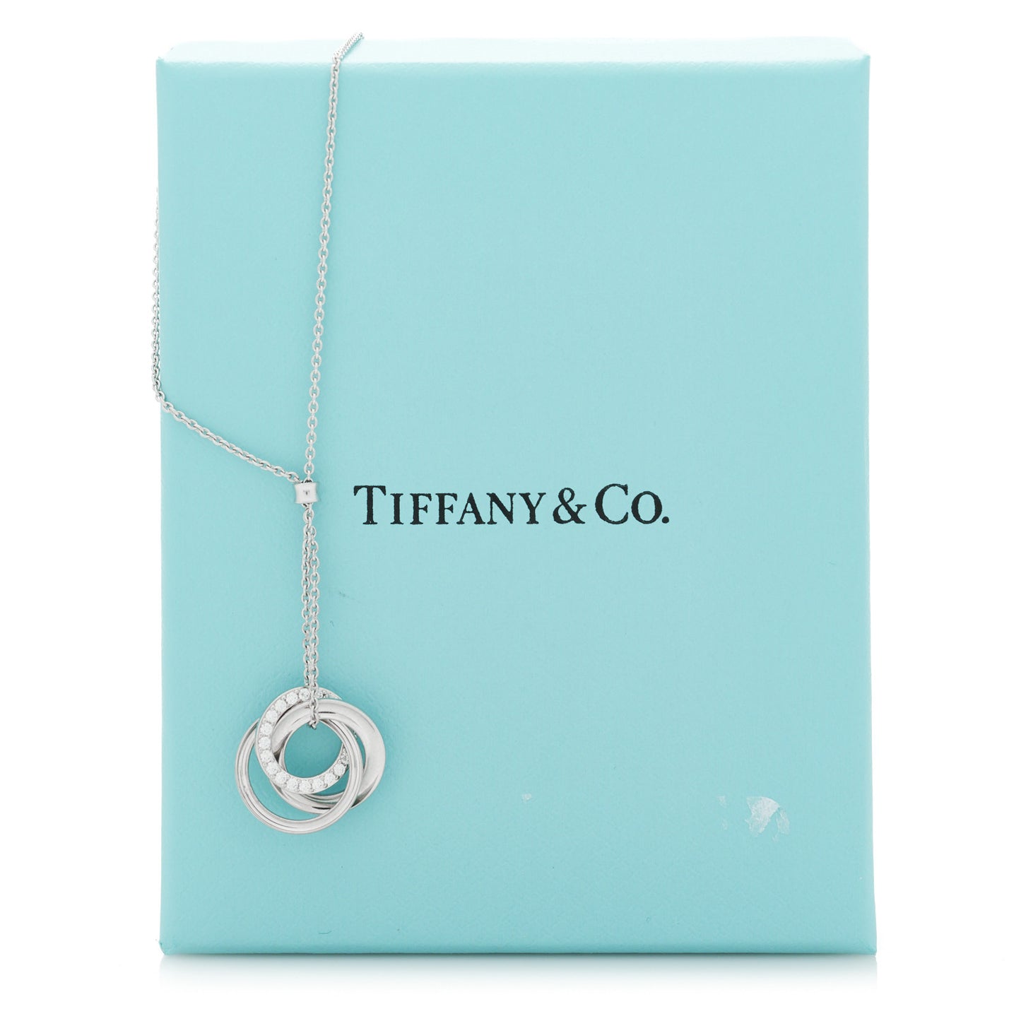 18K White Gold Diamond 1837 Triple Interlocking Circles Pendant Necklace