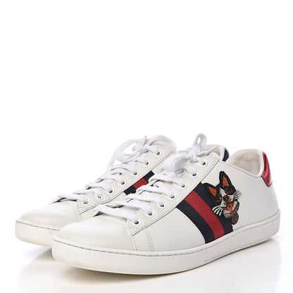 Gucci Calfskin Web Bosco Embroidered Ace Sneakers 38.5 White Green 3 of 18