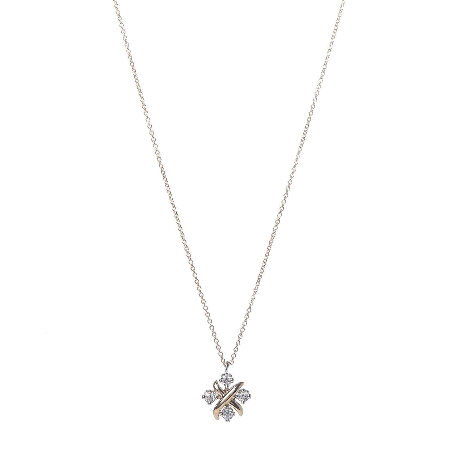 Platinum 18K Yellow Gold Diamond Schlumberger Lynn Pendant Necklace