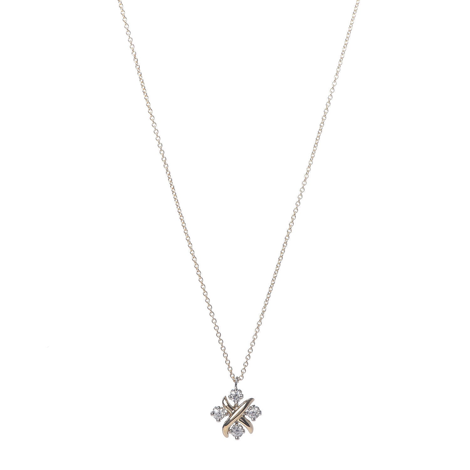 Tiffany Platinum 18K Yellow Gold Diamond Schlumberger Lynn Pendant Necklace 1 of 6