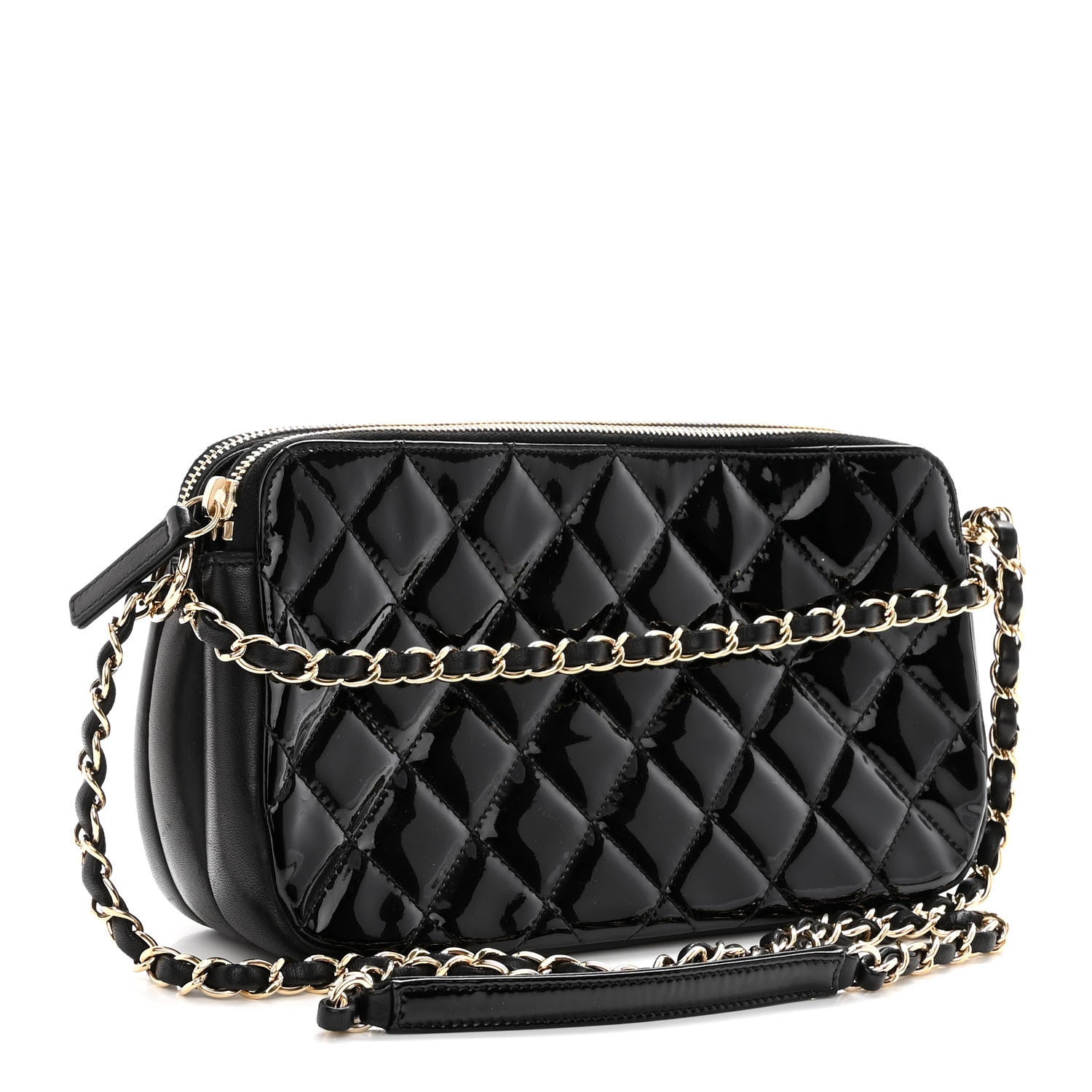 Chanel Patent Quilted Crown CC Double Zip Bag Black 3 of 12
