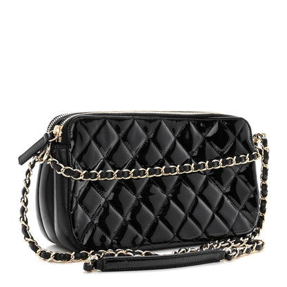 Chanel Patent Quilted Crown CC Double Zip Bag Black 3 of 12