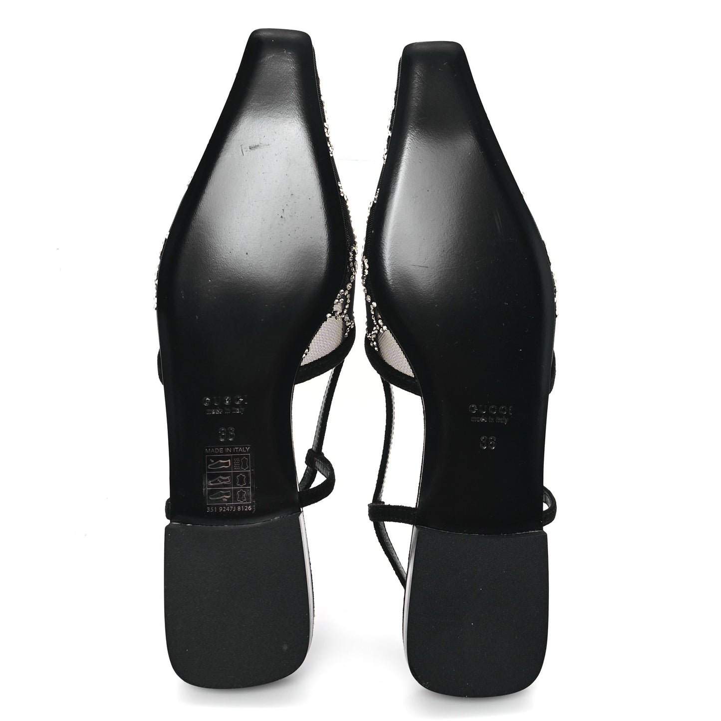 Tela Retino Kid Scamosciato Crystal GG Monogram Square Demi Ballet Flats 36 Black